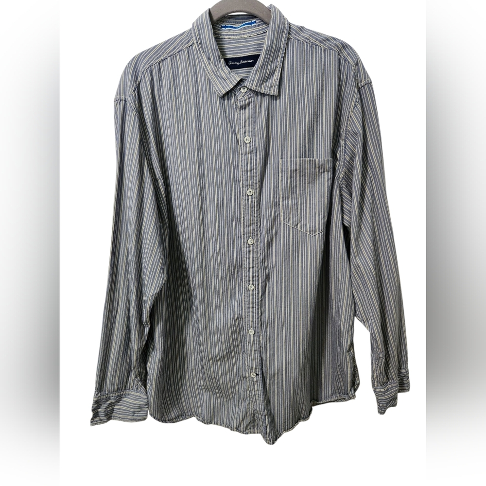 Tommy Bahama Blue/White Stripe Cotton blend long sleeve button down shirt-sz XL